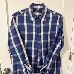 Ralph Lauren Blue and Red Checkered Men's Shirt